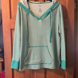 Striped Green and White Women's Hoodie Top